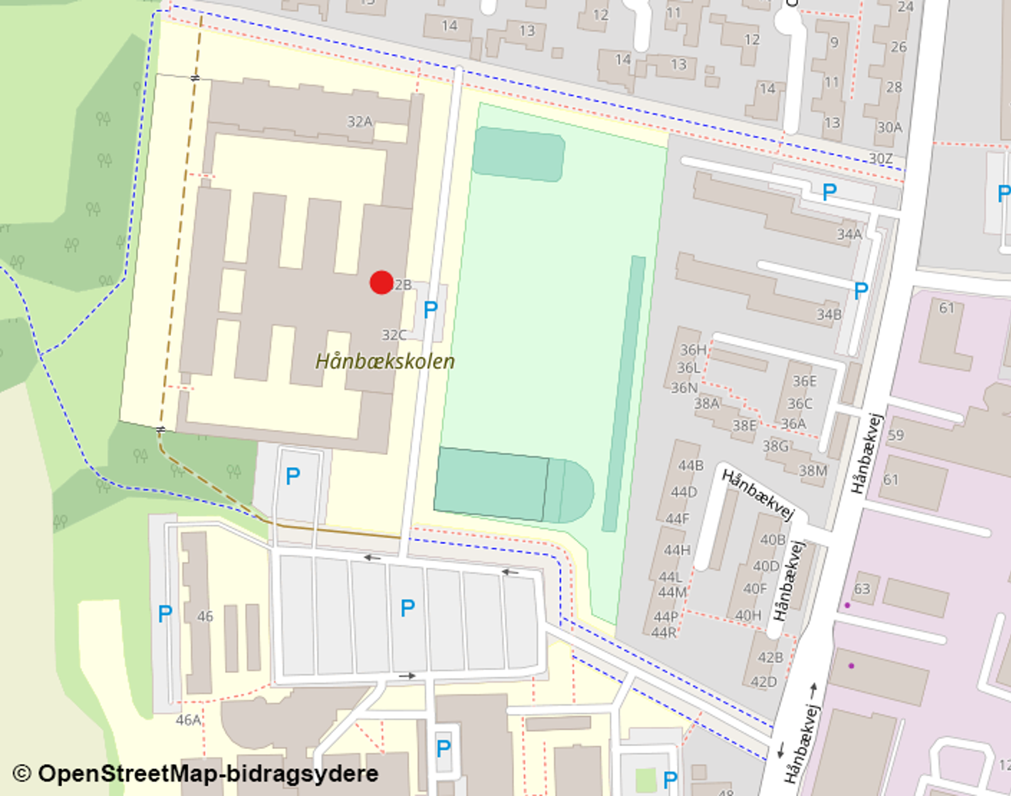 Kort over Hånbækvej 32B, 9900 Frederikshavn fra OpenStreetMap