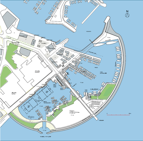 Kort over udvidelsen af Sæby Havn