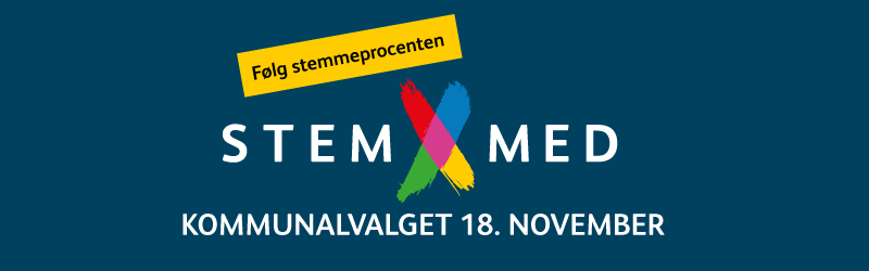 Banner med teksten: Følg stemmeprocenten og STEM MED til kommunalvalget 18 november