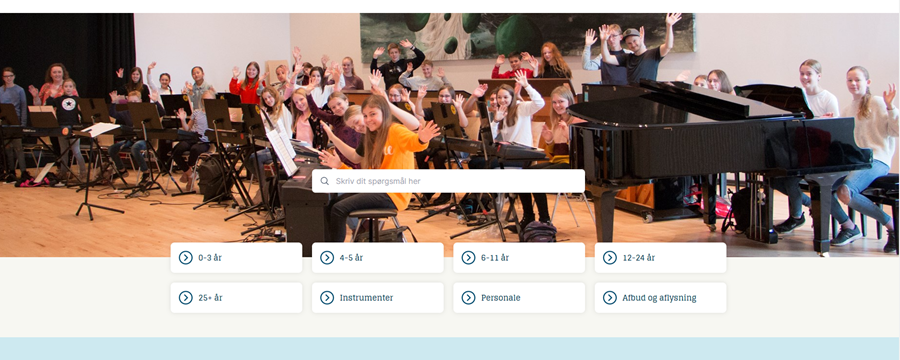 Skærmdump af Musikskolens hjemmeside