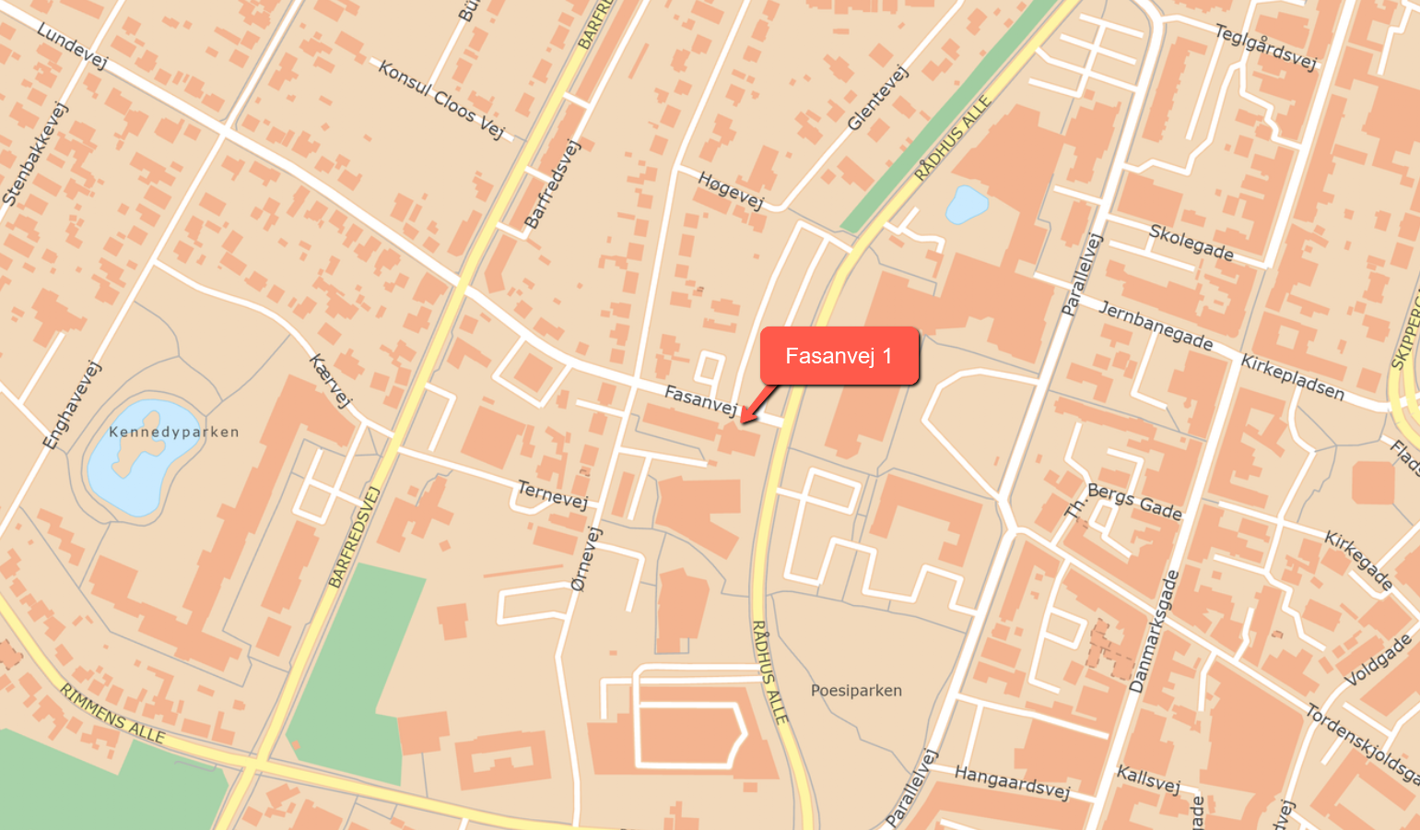 Kortudsnit, der viser, hvor Fasanvej 1 ligger i Frederikshavn