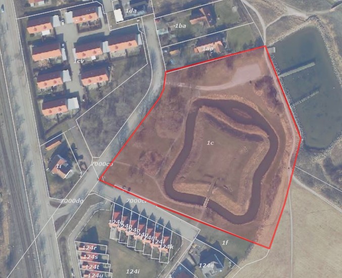 Luftfoto over Nordre Skanse med indtegnet areal