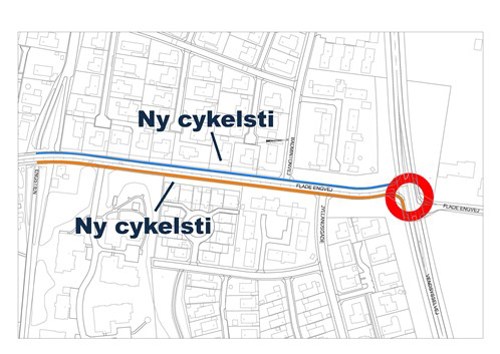 Kort over kommende cykelstier på Flade Engvej